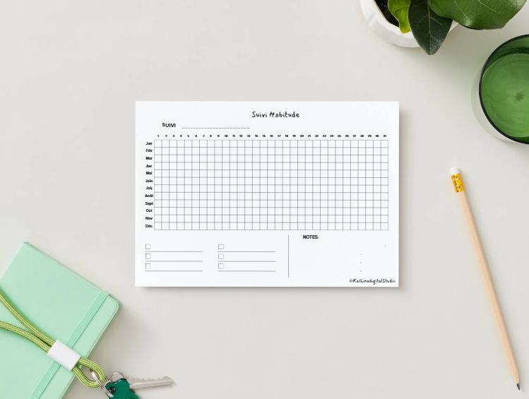 Suivi des Habitudes Personnalisable - Format A5