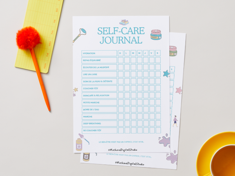 Self-Care Journal – Routine Bien-Être & Douceur Quotidienne (Bleu)
