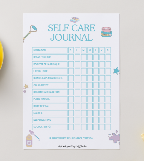 Self-Care Journal – Routine Bien-Être & Douceur Quotidienne (Bleu)