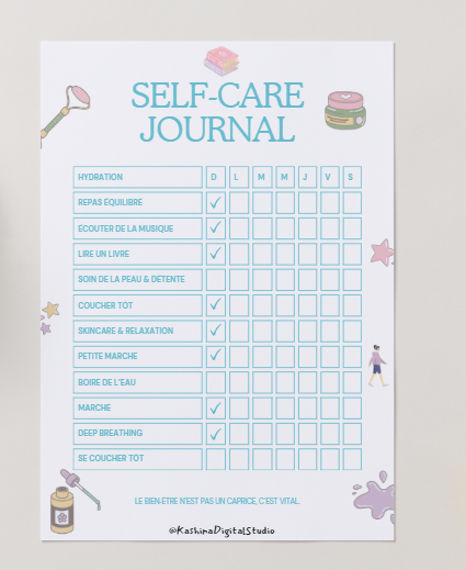 Self-Care Journal – Routine Bien-Être & Douceur Quotidienne (Bleu)
