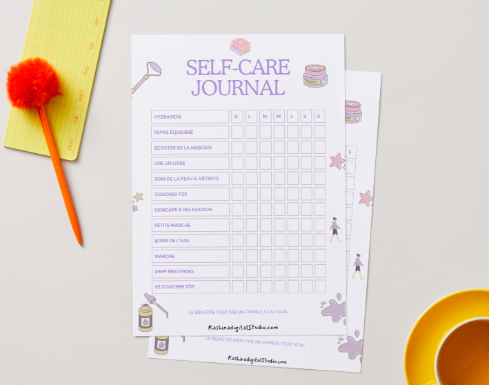 Self-Care Journal – Routine Bien-Être & Douceur Quotidienne (Violet)