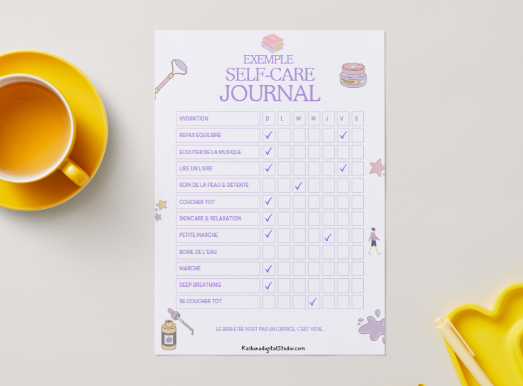 Self-Care Journal – Routine Bien-Être & Douceur Quotidienne (Violet)