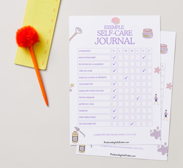 Self-Care Journal – Routine Bien-Être & Douceur Quotidienne (Violet)