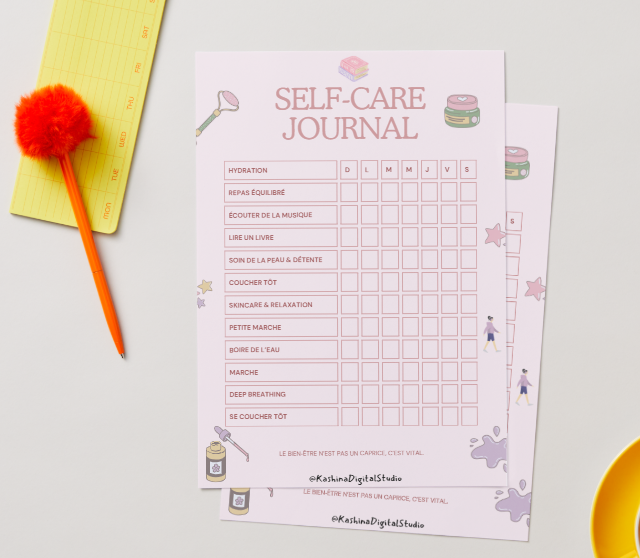 Self-Care Journal – Routine Bien-Être & Douceur Quotidienne (Rose)