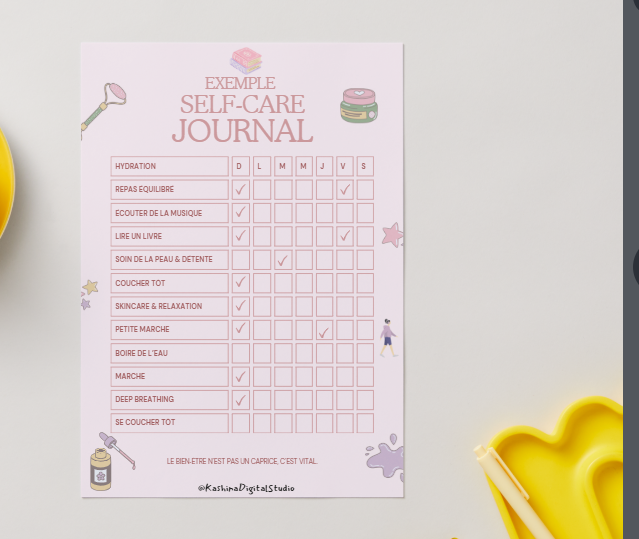 Self-Care Journal – Routine Bien-Être & Douceur Quotidienne (Rose)